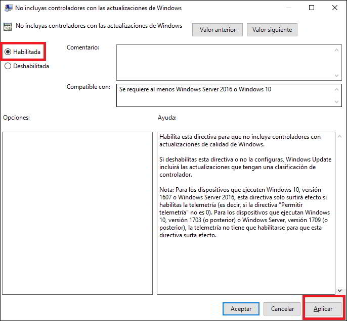 Como evitar que Windows 10 instale nuevas actualizaciones de drivers 3