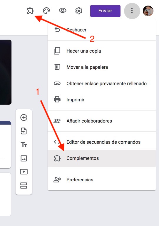 instalar complementos formularios google