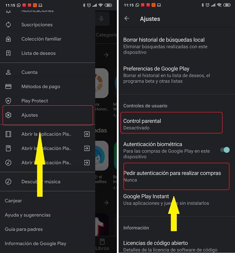 pedir autenticacion compras play store