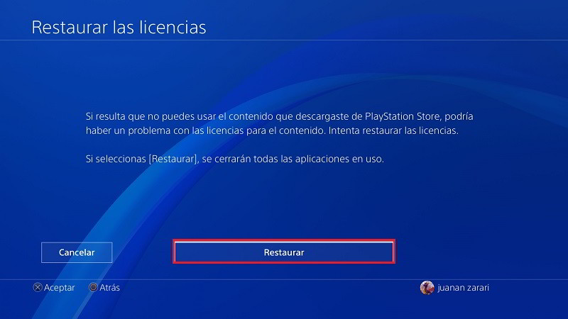 Datos dañados en PS4, cómo repararlos 4 Restaura las licencias de tus juegos 3