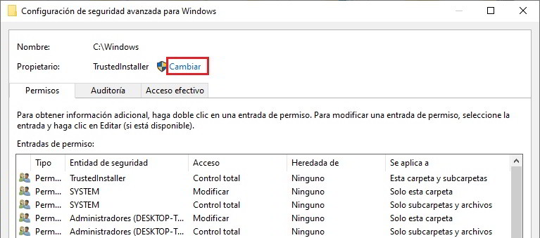 Restaurar la propiedad de TrustedInstaller 4