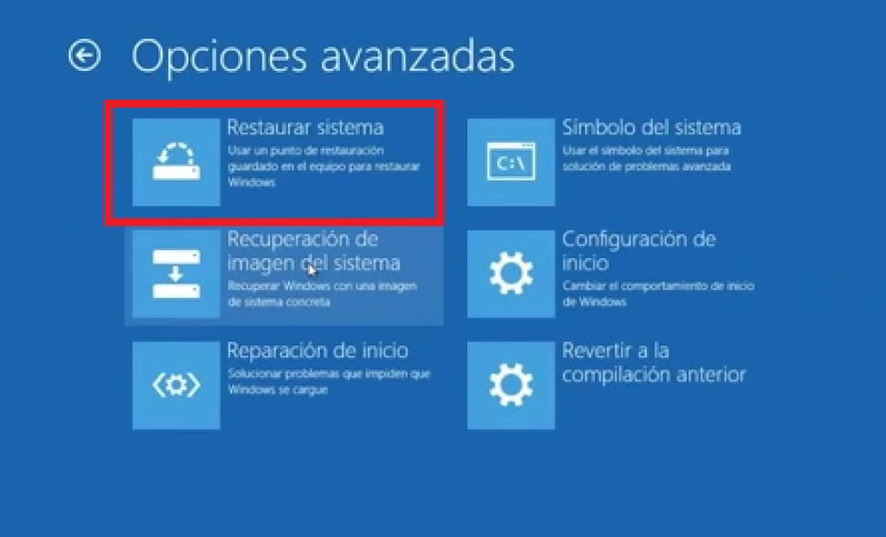 restaurar sistema Windows 10