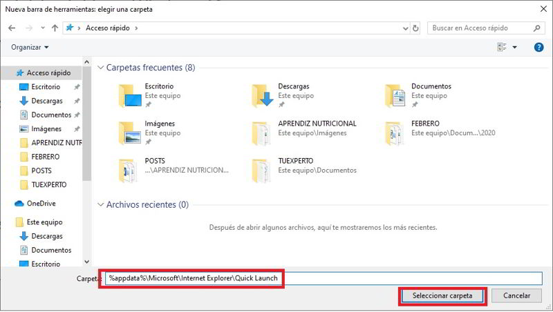 añadir la barra de inicio rapido de Windows XP a Windows 10 2