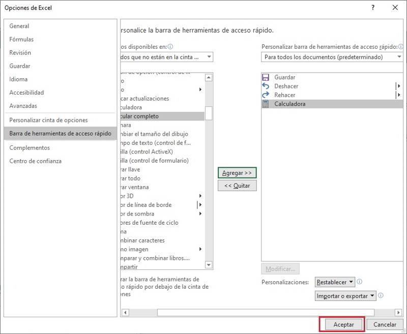 añadir la calculadora de Windows a la barra de herramientas de Excel 3