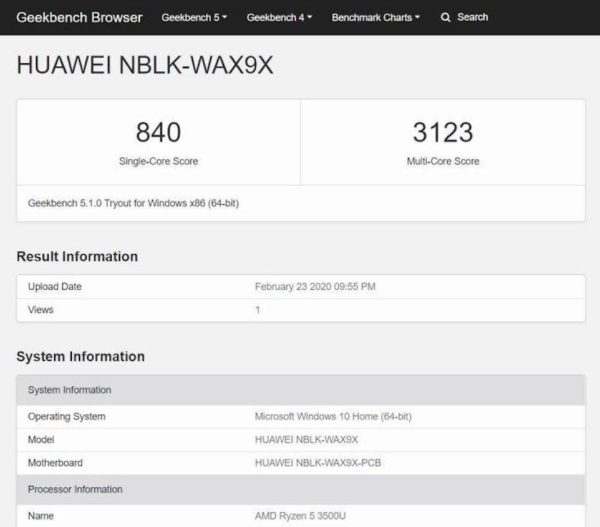 benchmark huawei matebook D14 2020