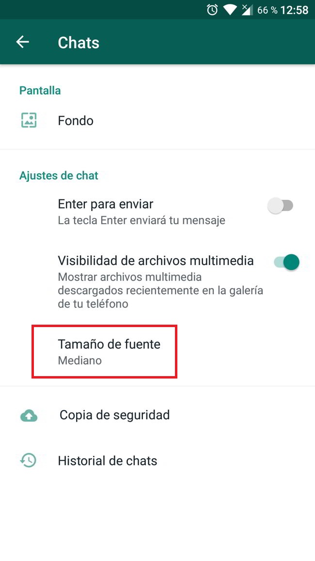 cambiar el tamaño de la letra en los chats de WhatsApp 1