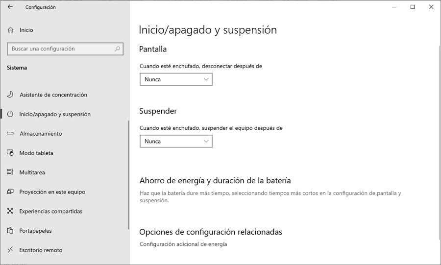 Cambiar la configuración de la bateria