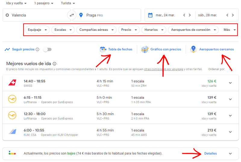 cómo encontrar vuelos baratos con Google Flights en 2020 resultado