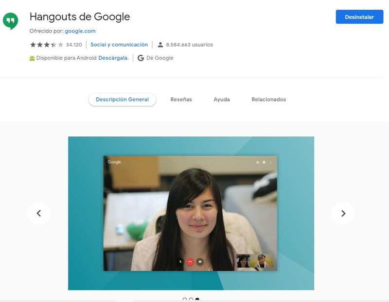 Desinstala la extensión de Google Hangouts