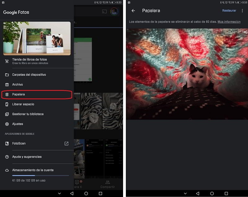 google fotos papelera
