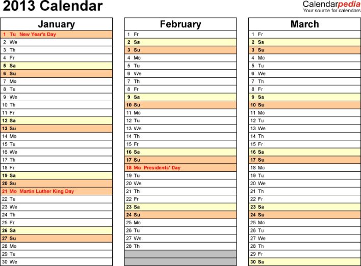 Plantillas de calendario trimestral para office 3