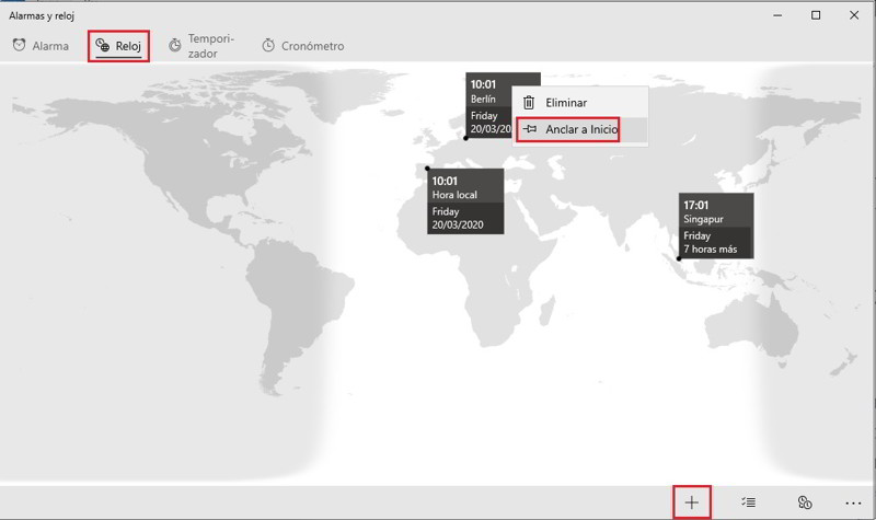 añadir un reloj al menu Inicio de Windows 10 1