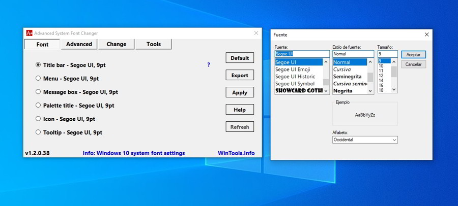 cambia la letra de Windows 10 con Advanced System Font Changer 1