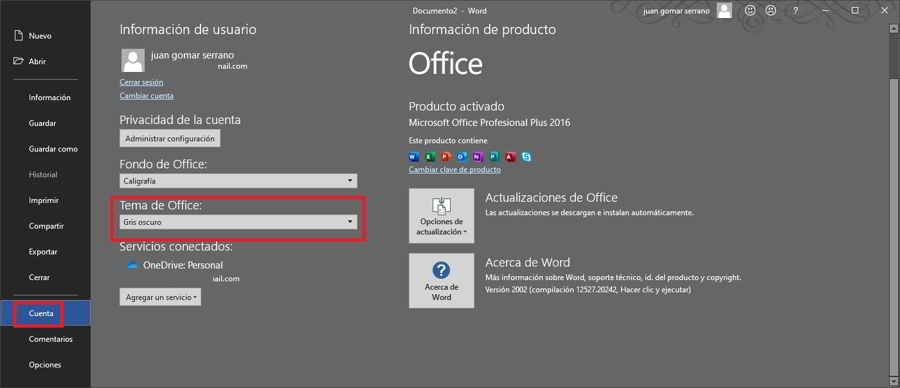 Como activar el modo oscuro de Microsoft Word 02