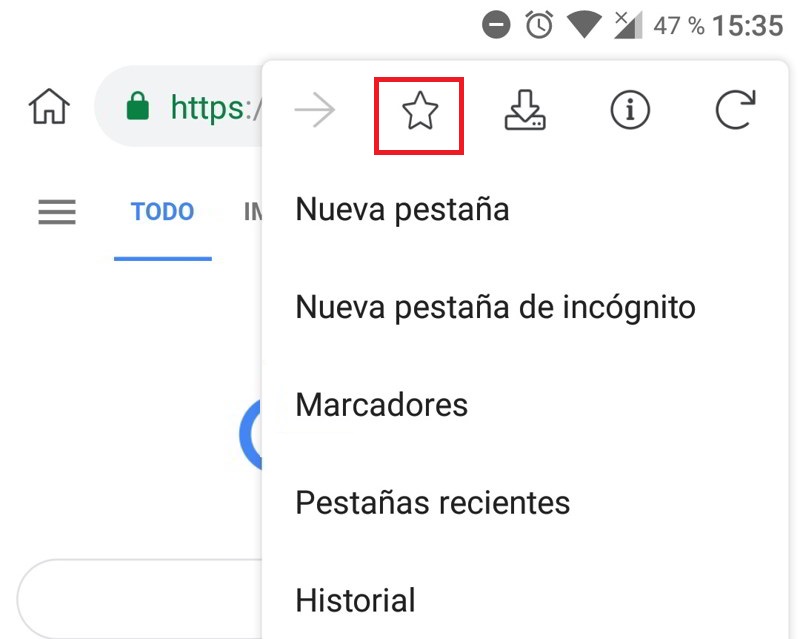 Como añadir un favorito en Google Chrome en Android