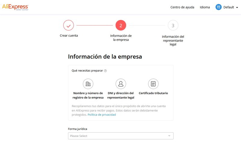 Como registrarse como vendedor en AliExpress 2