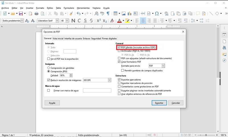 Guardar archivos como PDF en LibreOffice 2