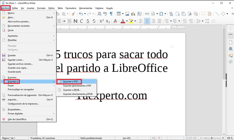 Guardar archivos como PDF en LibreOffice
