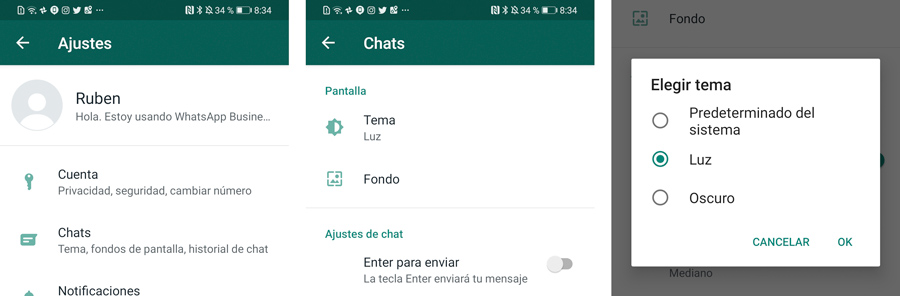 Activar tema oscuro WhatsApp