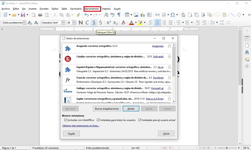 usa extensiones para mejorar tu experiencia en LibreOffice