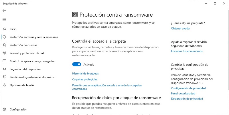 Utiliza proteccion Anti Ransomware