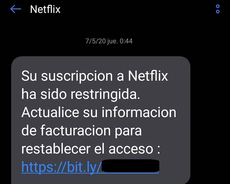 Ten mucho cuidado si recibes este SMS que parece de Netflix