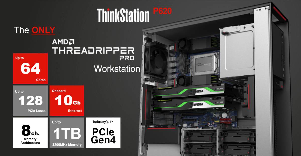 512GB de RAM y gráficas NVIDIA QUADRO RTX 8000 en el Lenovo ThinkStation P620