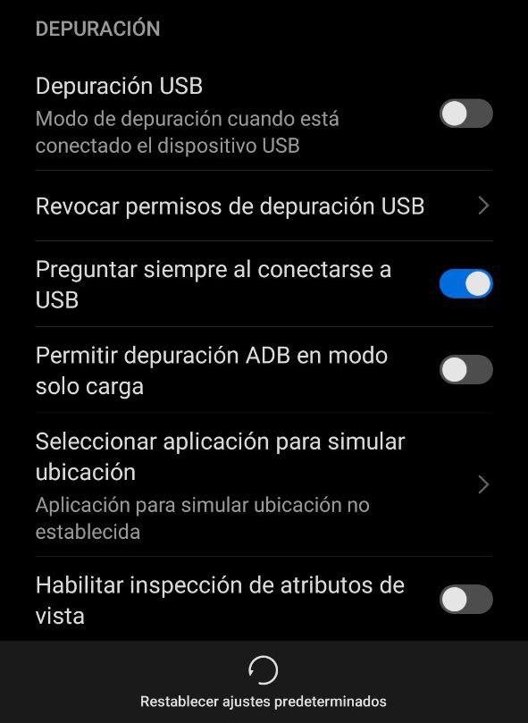 ajustes desarrollador huawei 3