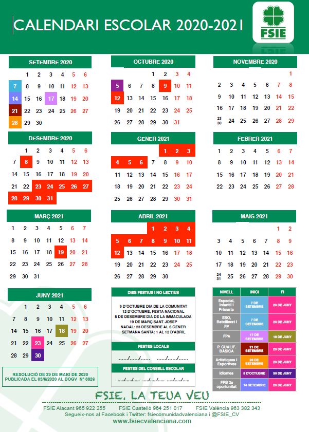 calendario escolar comunidad valenciana
