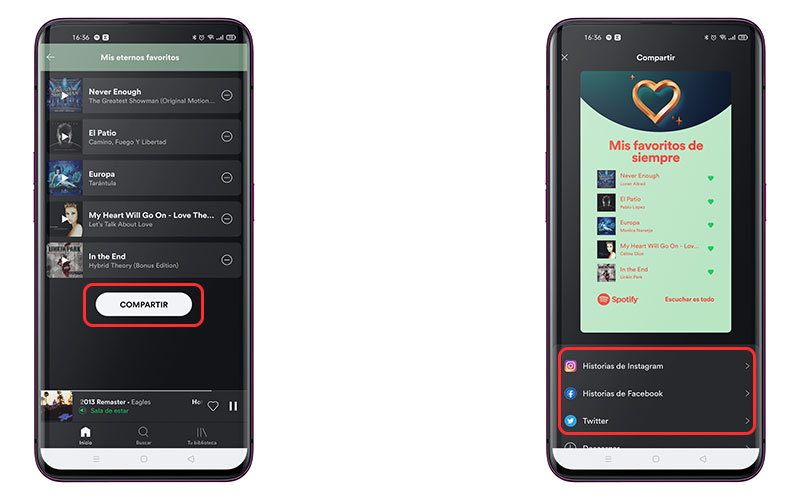 nueva función Mis eternos favoritos de Spotify compartir