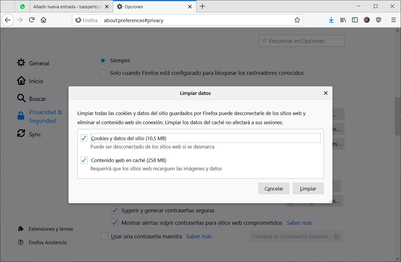 Borrar datos con Firefox