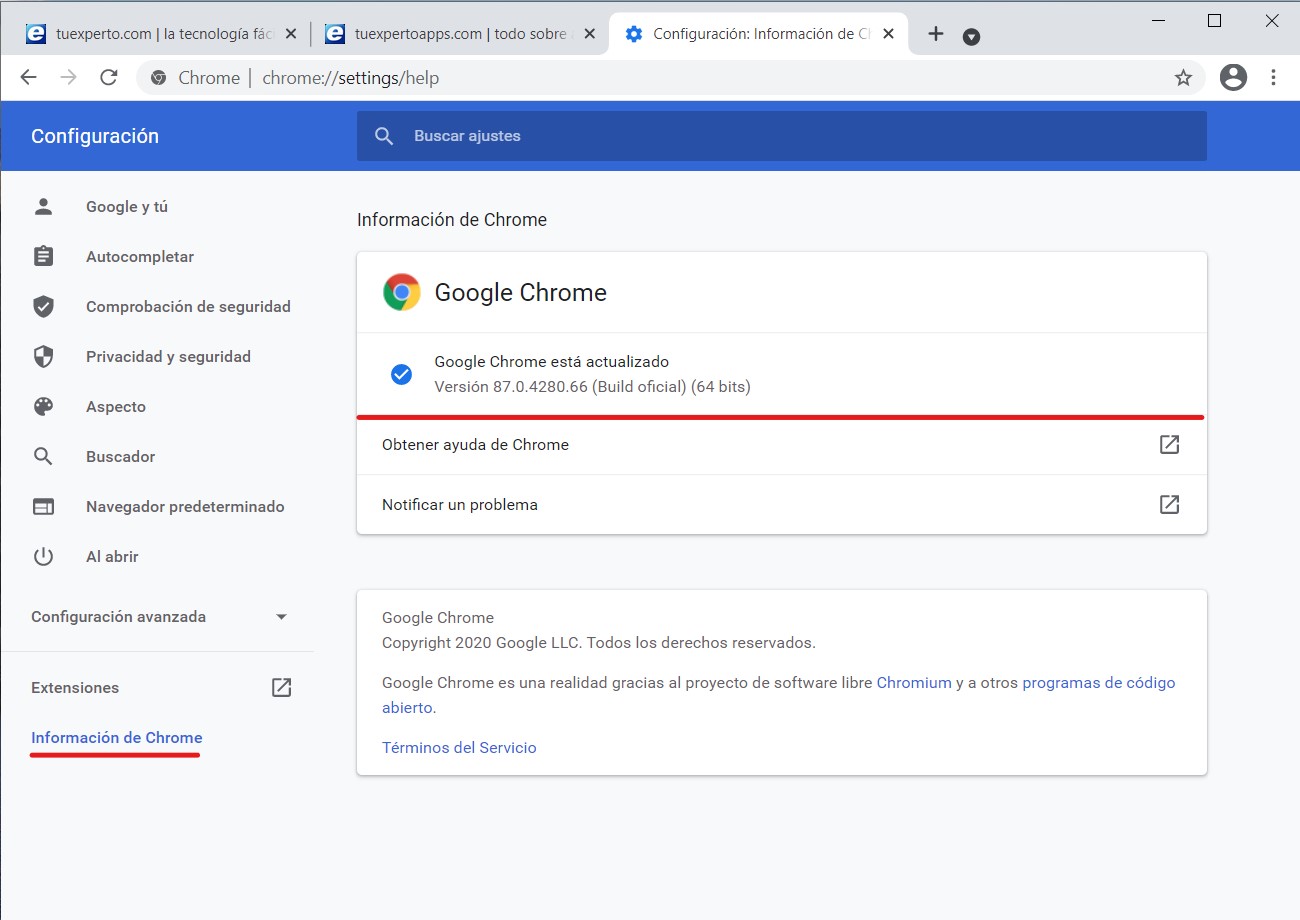Cómo saber la versión de Chrome