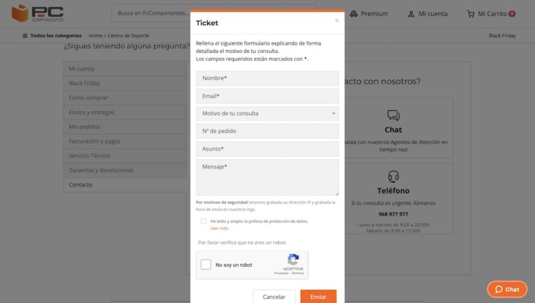 Atención al cliente de PCcomponentes: teléfono, contacto y correo de