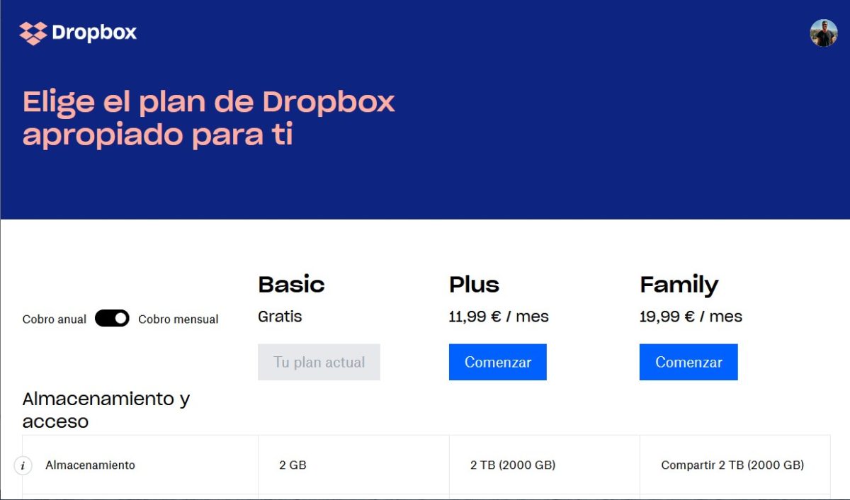 precios dropbox