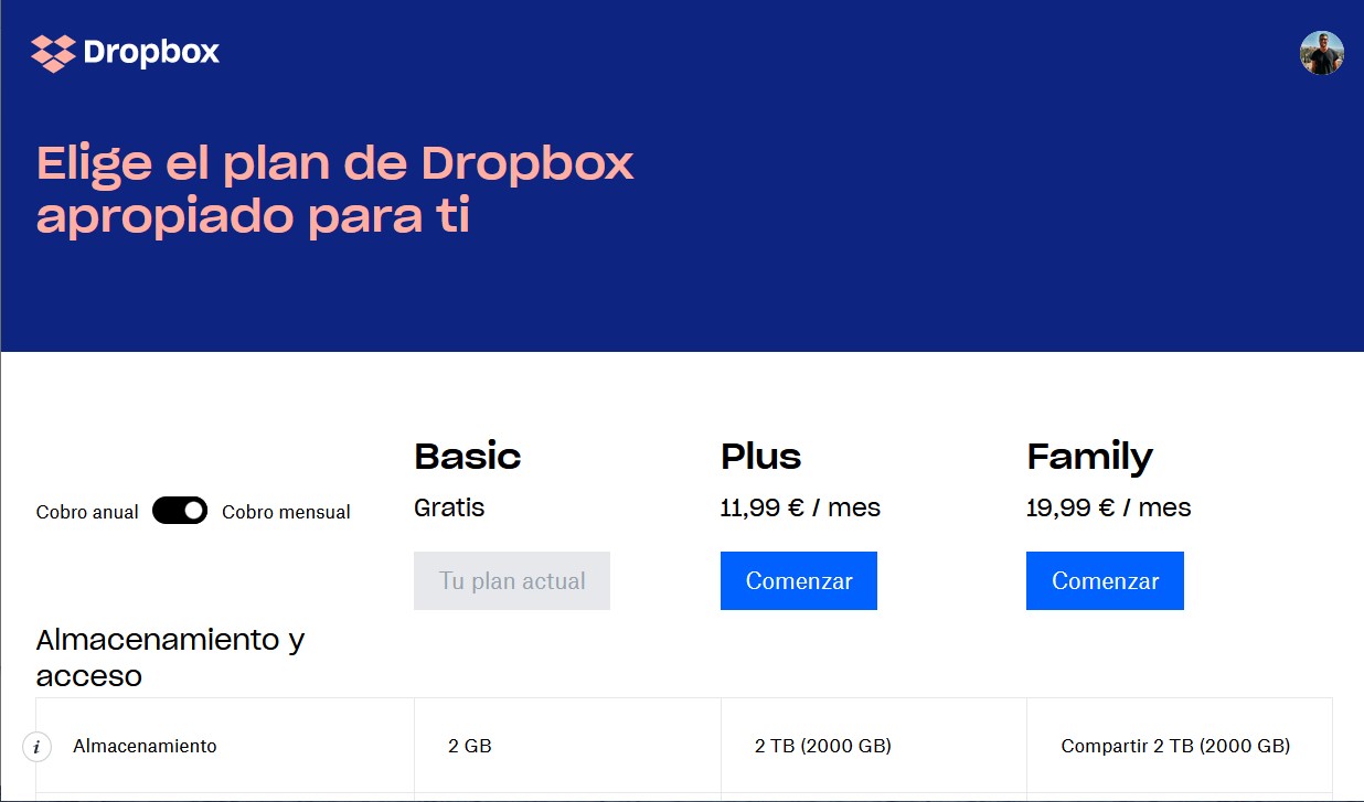 precios dropbox