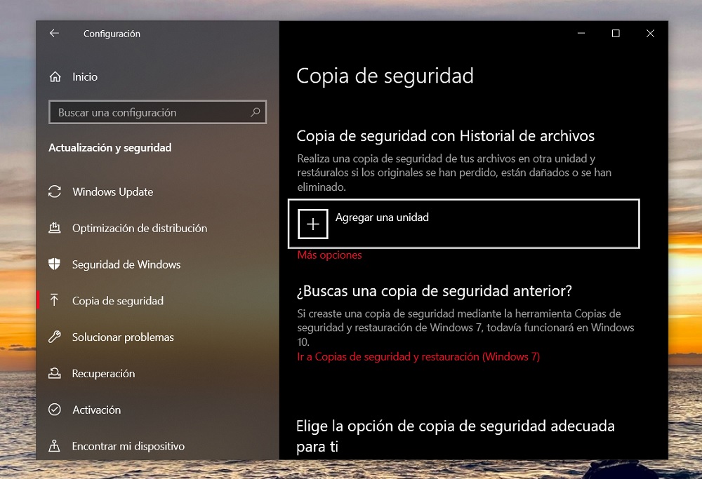 Crear copia de seguridad en Windows 10