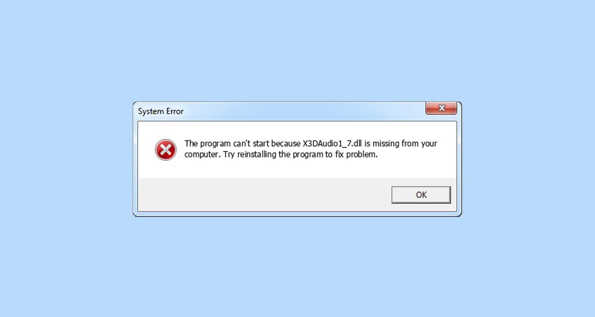 Cómo solucionar el error Falta X3DAudio1_7.dll en Windows 10