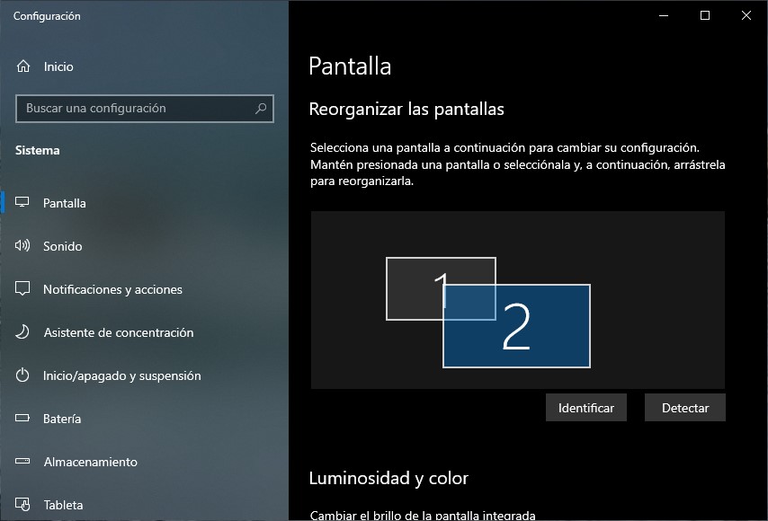 Reoganizar pantallas en Windows 10