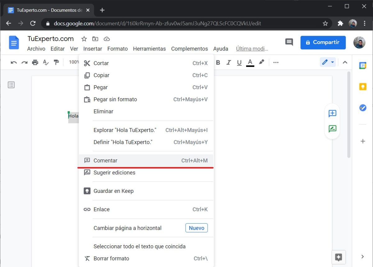 Añadir comentarios en Google Docs