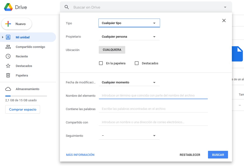 Búsqueda avanzada en Google Drive