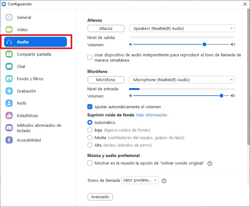 Todas las opciones de audio de Zoom