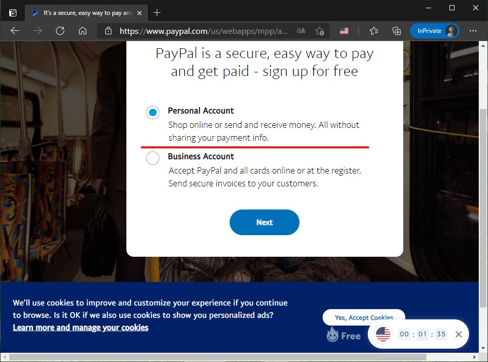 8 Crear cuenta personal de PayPal