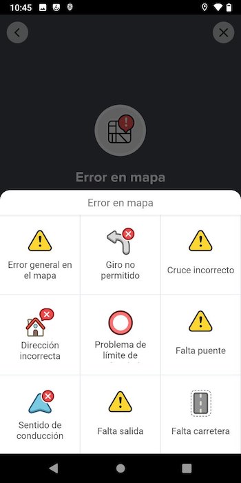 Informar de errores en el mapa