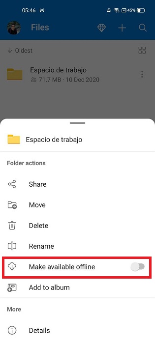 3 Descargar archivos sin conexión en OneDrive