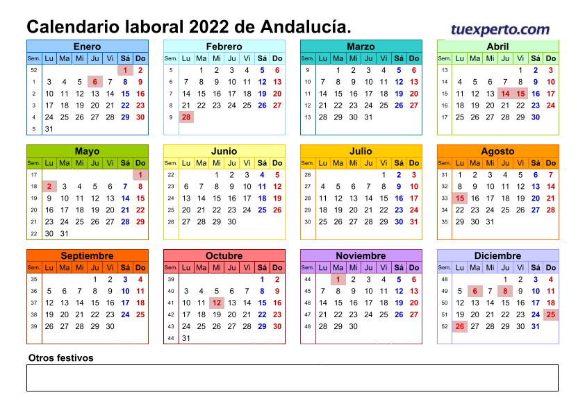 Calendario laboral 2022, calendarios con festivos por comunidad para descargar e imprimir 2