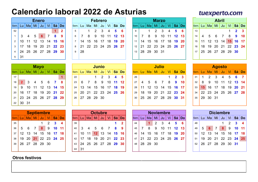 Calendario laboral 2022, calendarios con festivos por comunidad para descargar e imprimir 4