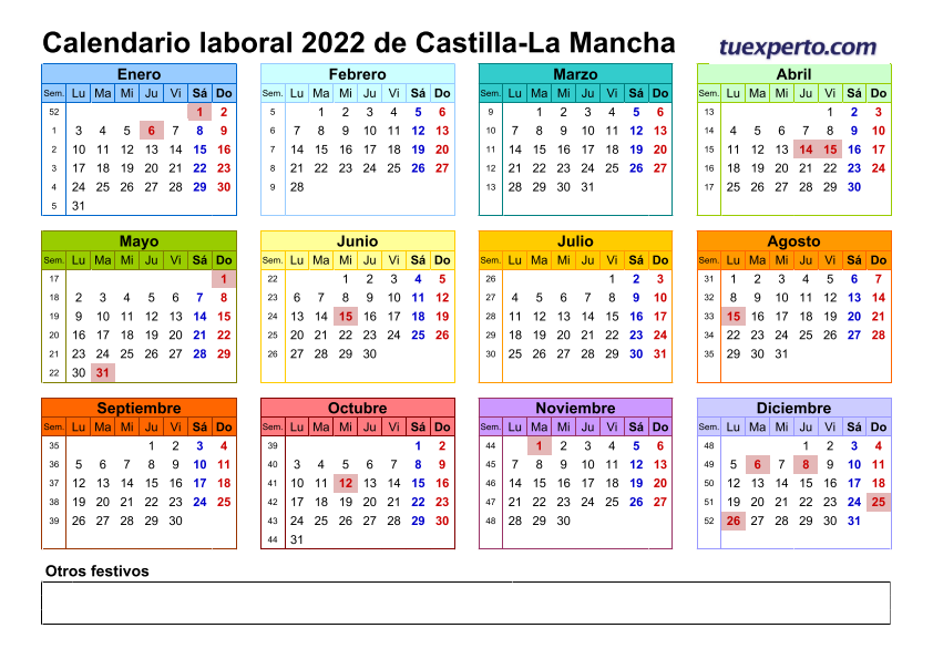 Calendario laboral 2022, calendarios con festivos por comunidad para descargar e imprimir 8