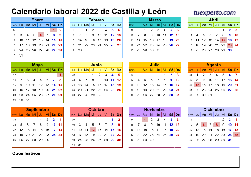 Calendario laboral 2022, calendarios con festivos por comunidad para descargar e imprimir 7