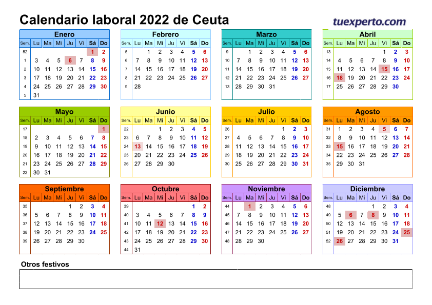 Calendario laboral 2022, calendarios con festivos por comunidad para descargar e imprimir 14