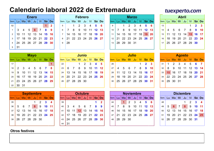 Calendario laboral 2022, calendarios con festivos por comunidad para descargar e imprimir 9